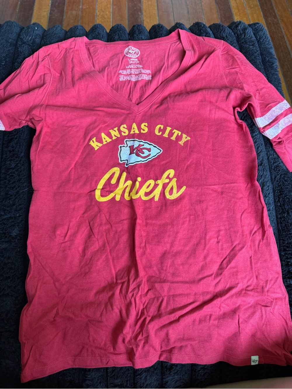 47 Brand Kansas City Chiefs Red V-Neck Tee with Yellow Logo